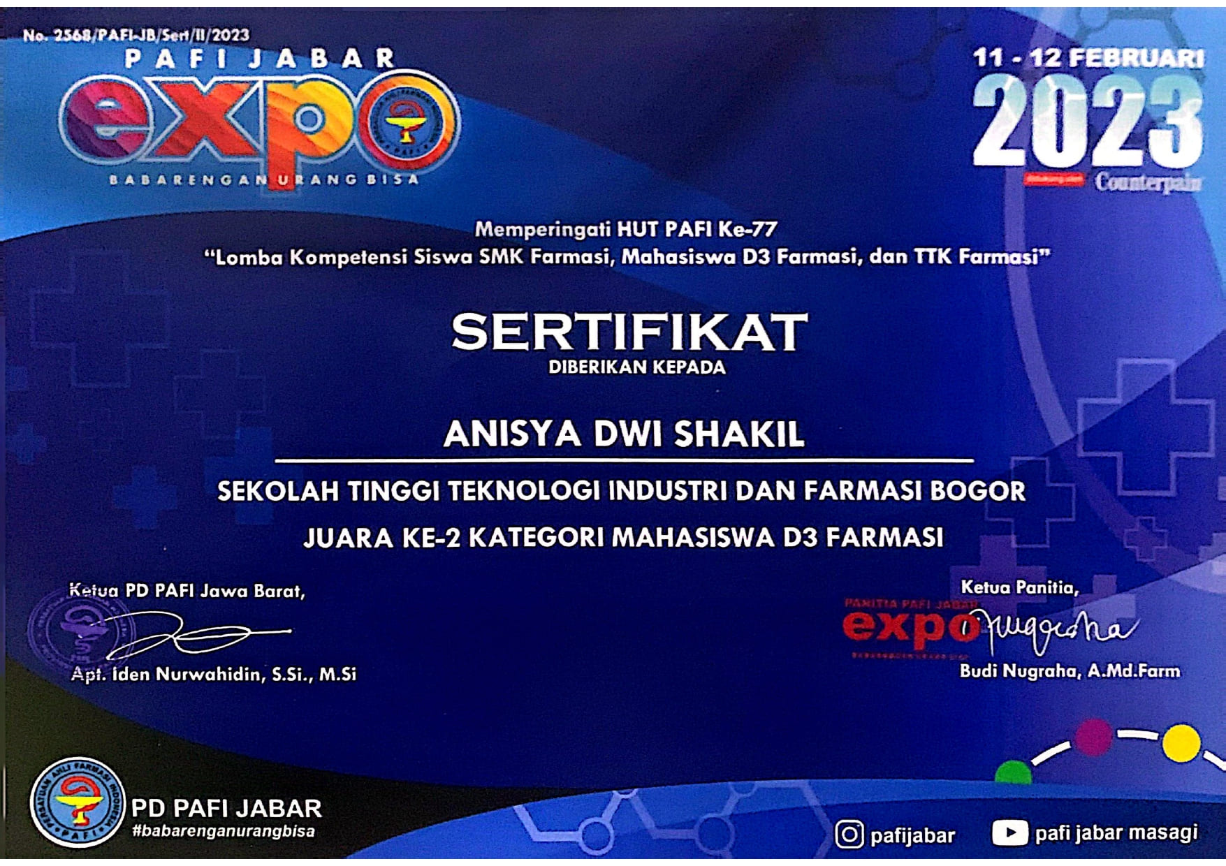 Sertifikat Akreditasi Program Studi S1 Farmasi STTIF Bogor