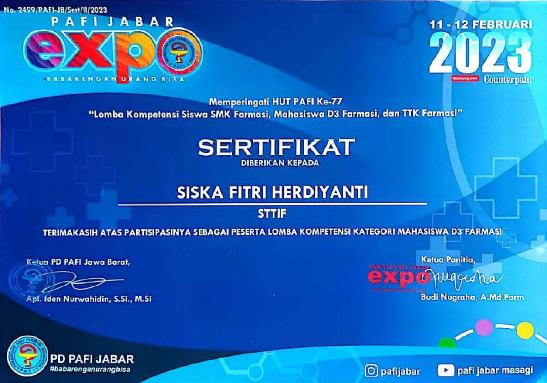 Sertifikat Akreditasi Program Studi D3 Farmasi STTIF Bogor
